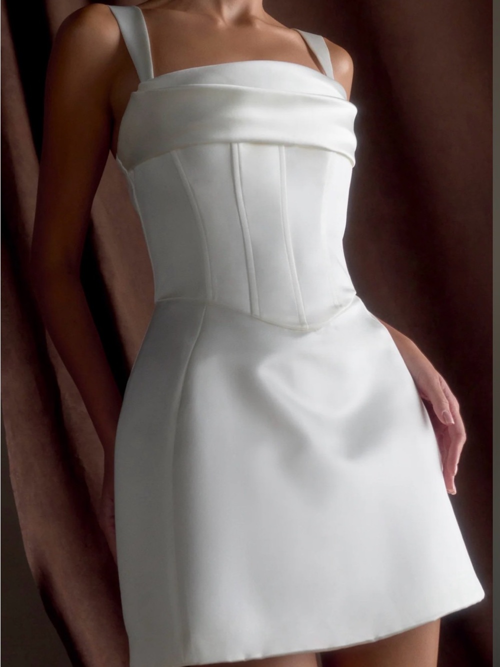Meshki Isabel White Satin Strap Dress